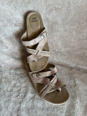 Earth Origins Women's Blush Taupe Braided Strappy Slide Sandals 7M